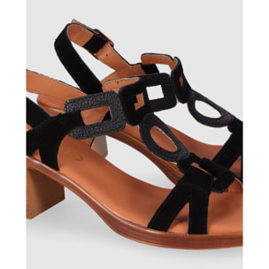 Sandalias de Serraje - Negro - Tacón: 5 cm