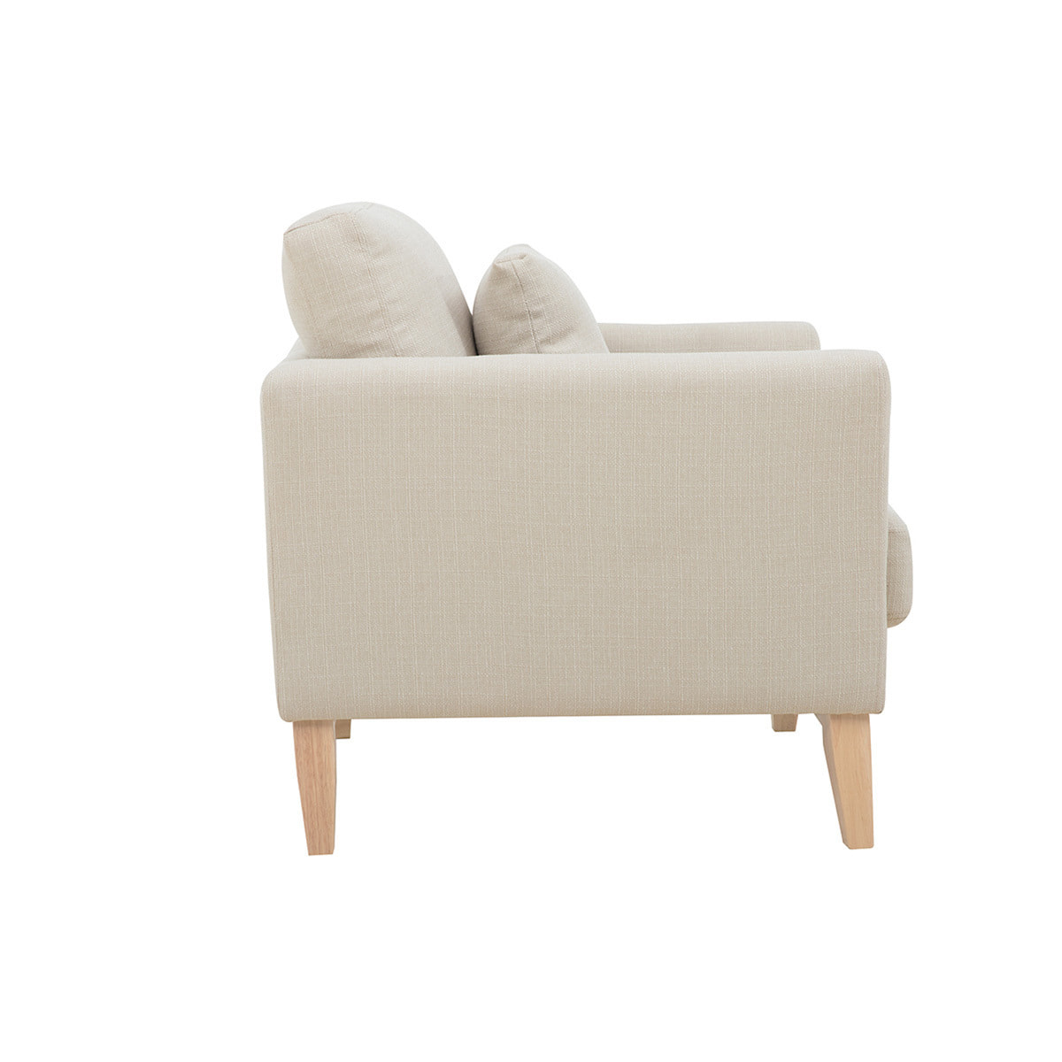 Fauteuil scandinave déhoussable en tissu beige et bois clair OSLO