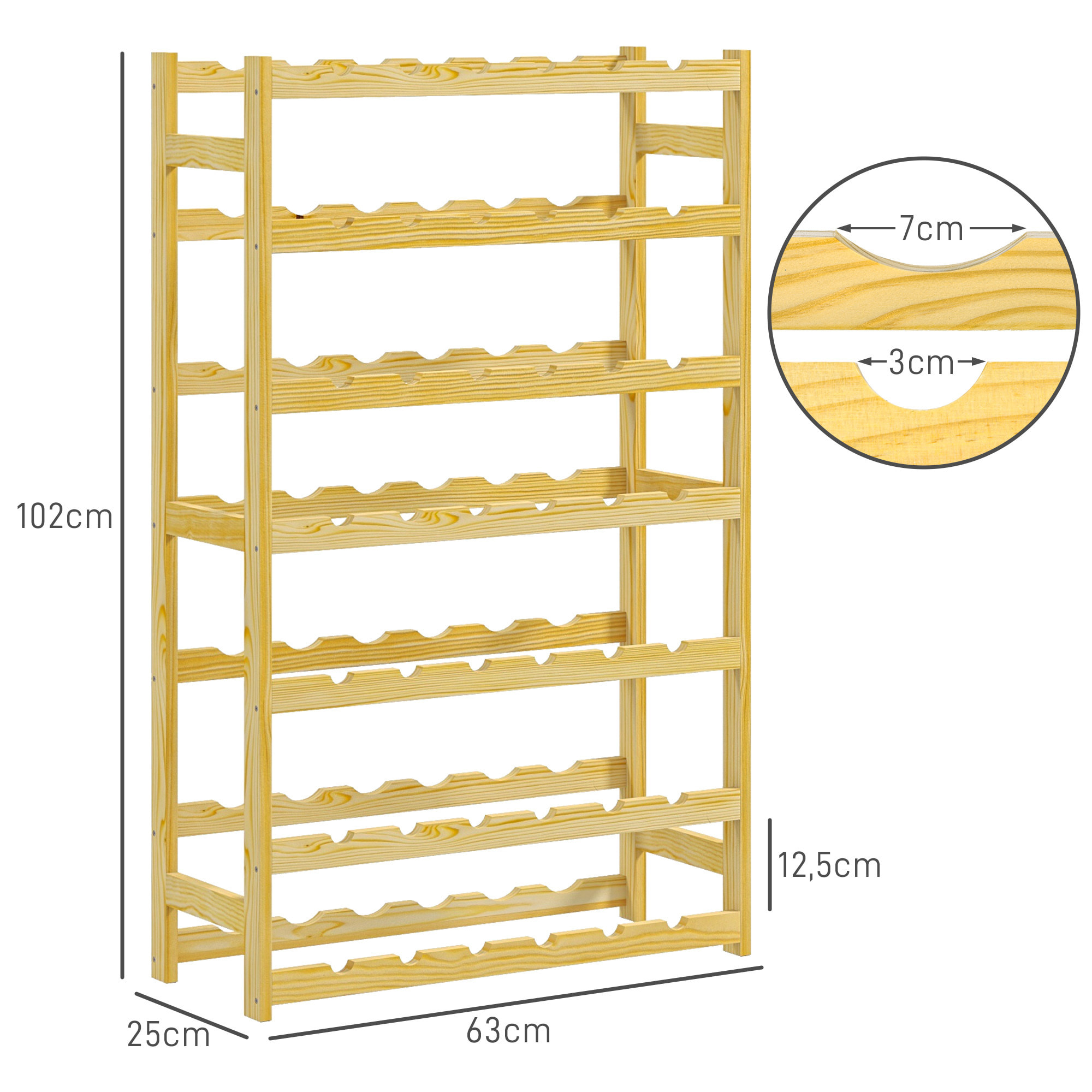 Casier bouteilles vin 42 bouteilles - rack à bouteille en bois 7 niveaux - range bouteille pin verni