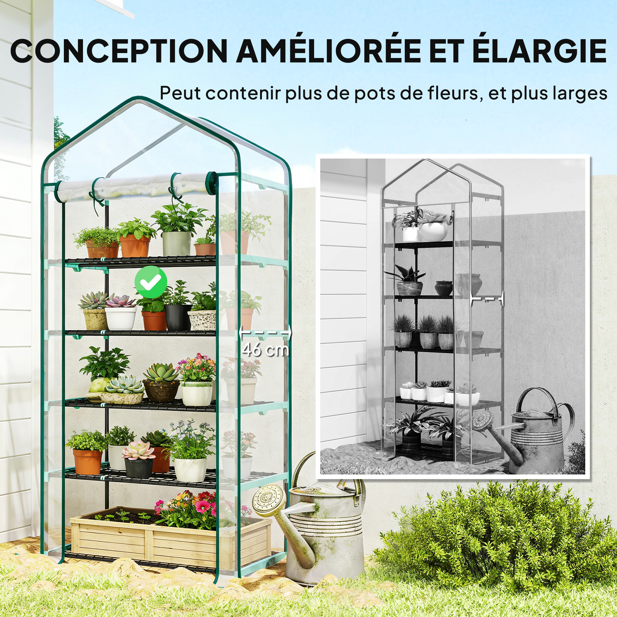 Serre de jardin balcon 5 niveaux porte acier PE transparent