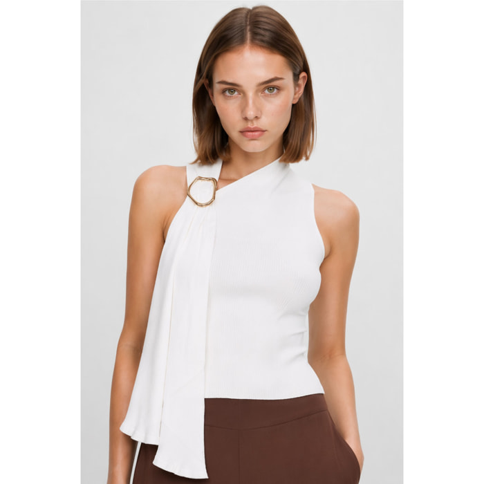 Kocca - Maglia smanicata asimmetrica a costine con anello Donna