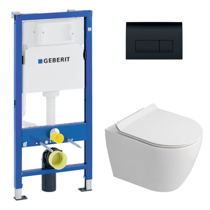 Duofix pack WC bâti-support UP100 + WC suspendu sans bride Ceramia avec abattant SoftClose + plaque noir (GEBCEPXWT09-FR)