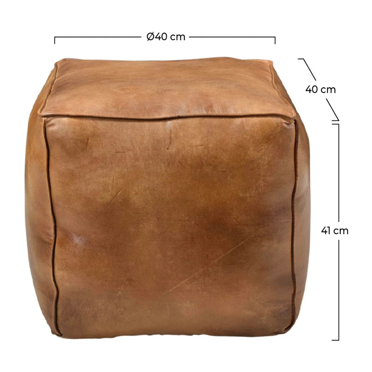 Pouf carré en cuir marron 40 cm - Arrah