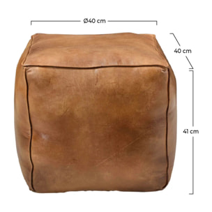 Pouf carré en cuir marron 40 cm - Arrah