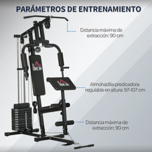 Multiestación de Musculación Máquina de Musculación con Placas de Peso de 45 kg Carga Max. 100 kg para Entrenamiento Fitness en Hogar Gimnasio Negro