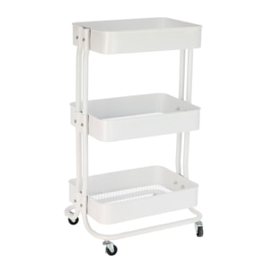 Well home carro de cocina de hierro en blanco con ruedas y 3 cajones