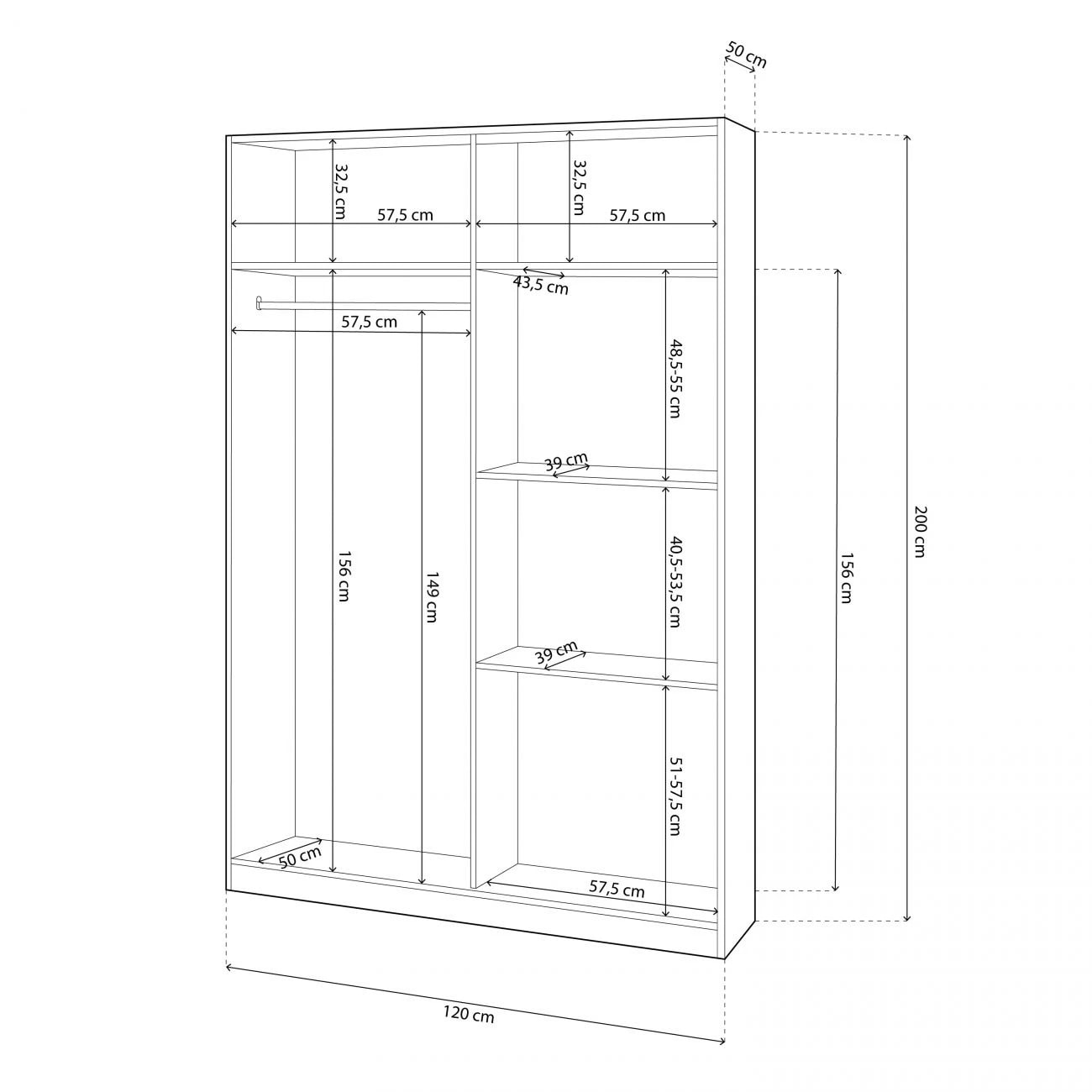 Armario de puertas correderas en blanco mate y gris cemento 120x200 cm Show Blanco Artik (Blanco Mate) - Gris Cemento