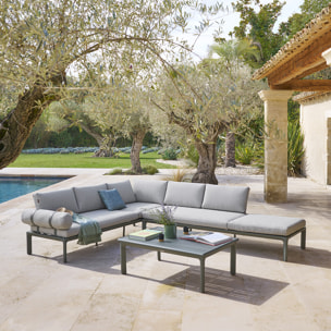 Salon de jardin "Dilors" vert laurier 6 places en aluminium et polyester