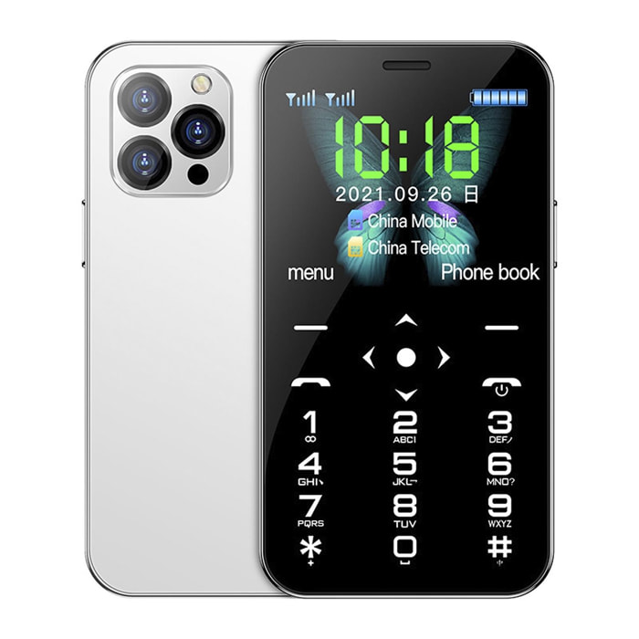 DAM Telefono cellulare Mini D13 3G, 128 MB di ROM. Schermo da 1,8''. Doppia scheda SIM. 3,9x0,9x8,2 centimetri. Colore bianco