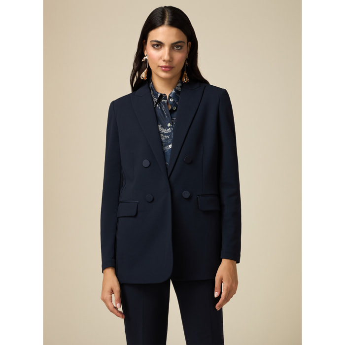 Oltre - Blazer con dettagli in raso - Blu