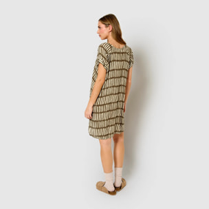 Vestido corto bambula detalles plisados lemona marrón