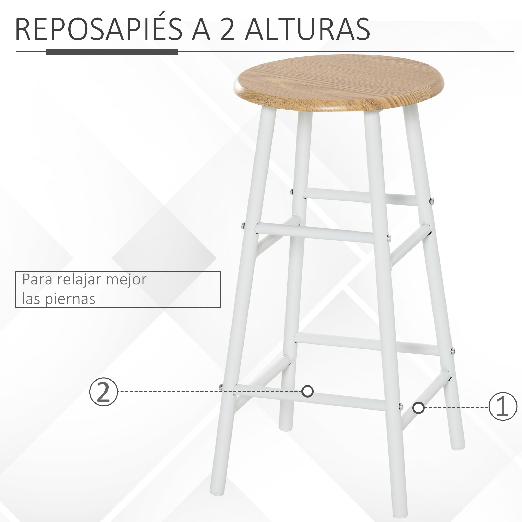 HOMCOM Juego de Mueble de Bar Set de Mesa Alta y 2 Taburetes con Estante de Almacenamiento y Marco de Metal para Cocina Comedor 80x50x90 cm Blanco y Natural