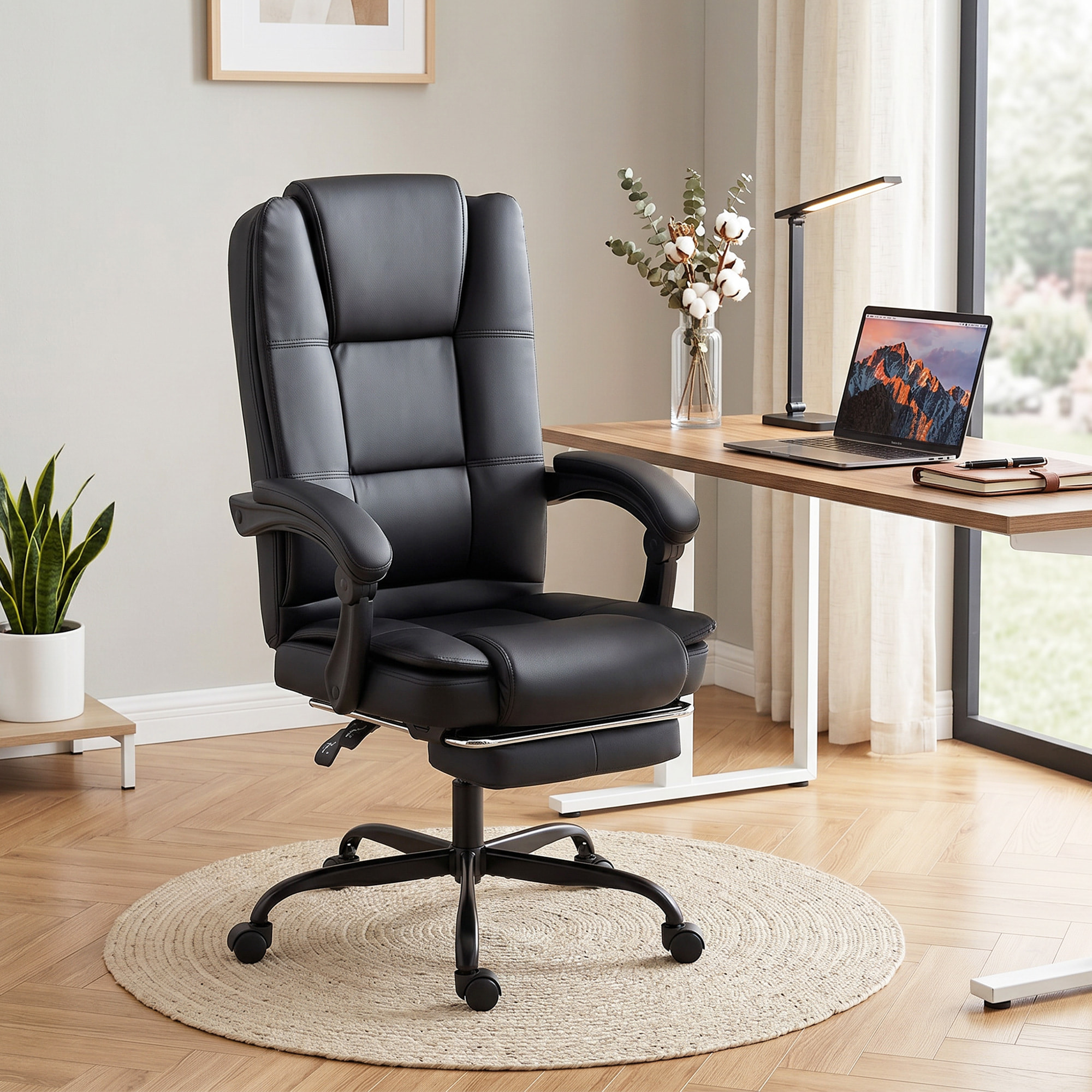 Fauteuil bureau manager inclinable repose-pieds rétractable noir