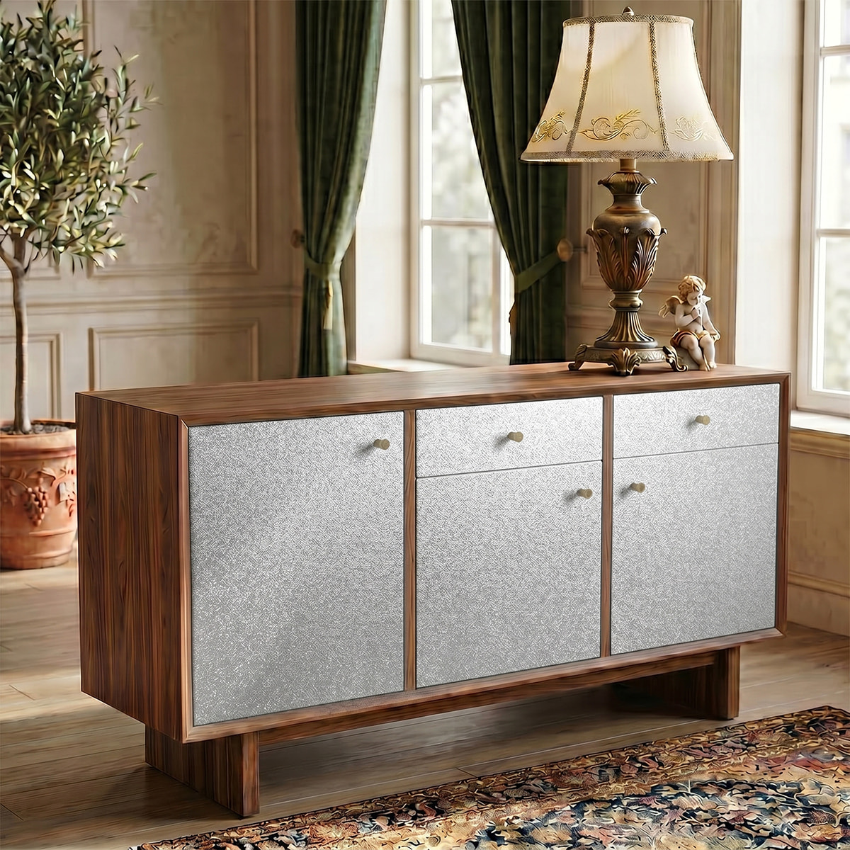 Rouleau adhésif décoratif Vinyle au Mètre - Argent - Sticker Lavable Imperméable Mur Cuisine Meubles