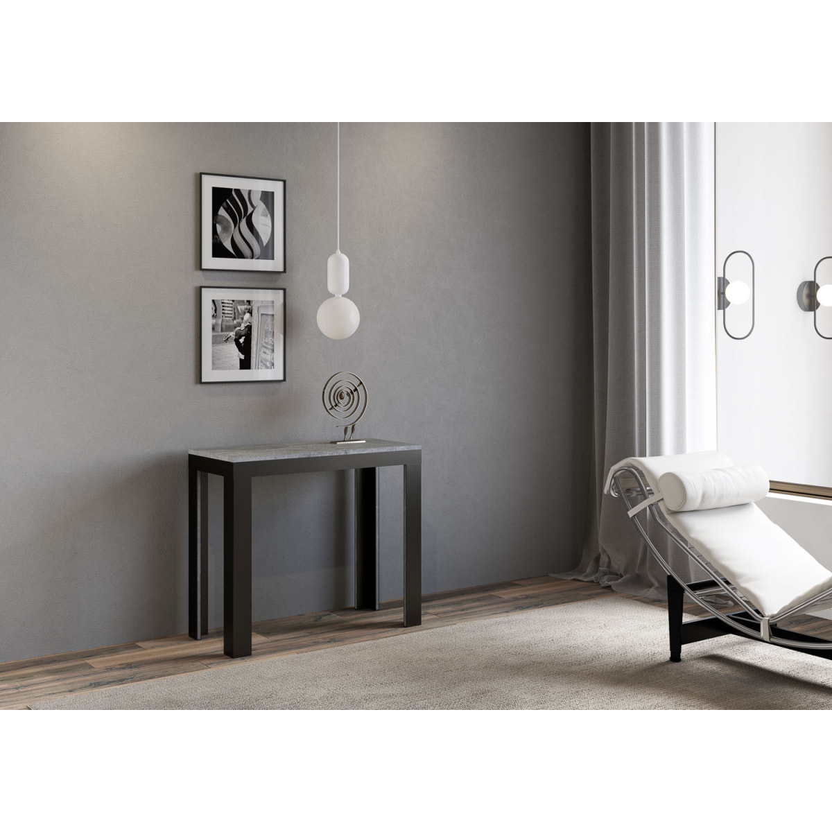 Console Linea Evolution Small cm.90x40 (extensible à 196) Ciment cadre Anthracite