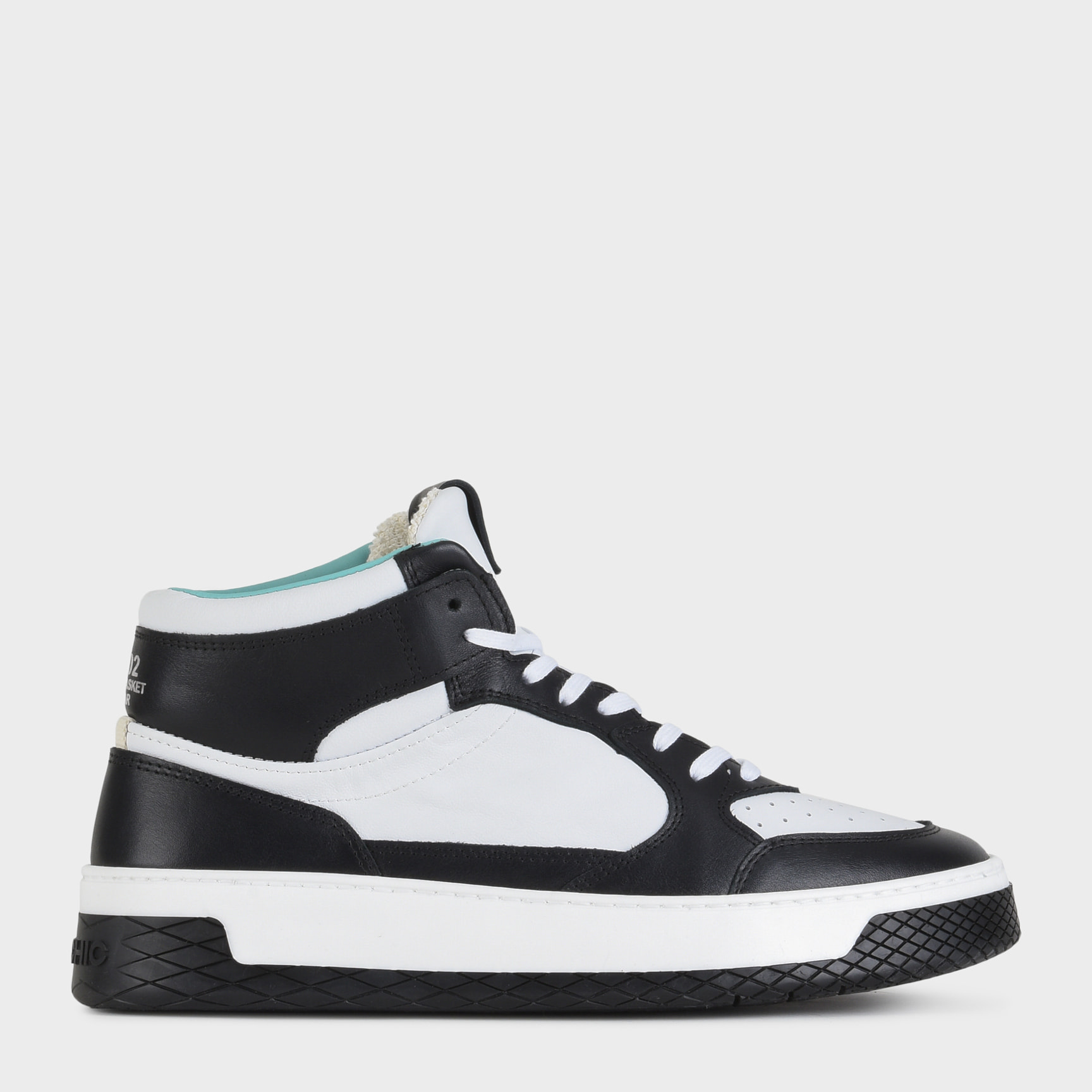 SNEAKER MID P02 UOMO IN PELLE BIANCO-NERO