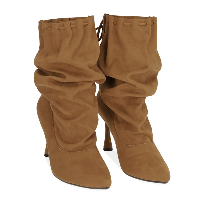 Ankle boots cognac in microfibra, 8,5 cm