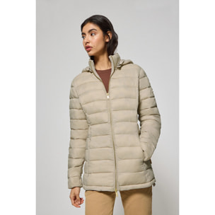 Chaqueta ultralight beige oscuro Cintia de capucha extraíble y bordado PC
