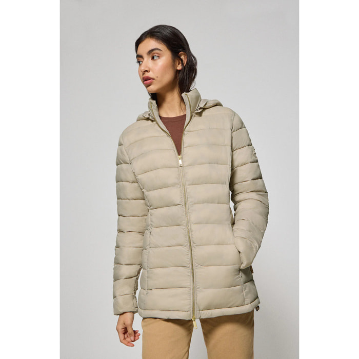 Chaqueta ultralight beige oscuro Cintia de capucha extraíble y bordado PC