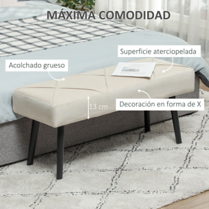 Taburete Pie de Cama Multifuncional, Banco Pie de Cama Moderno, Banco Dormitorio con Asiento Acolchado y Patas de Acero, Carga 120 kg, para Entrada, Pasillo, Salón, 100x36x45 cm, Blanco Crema