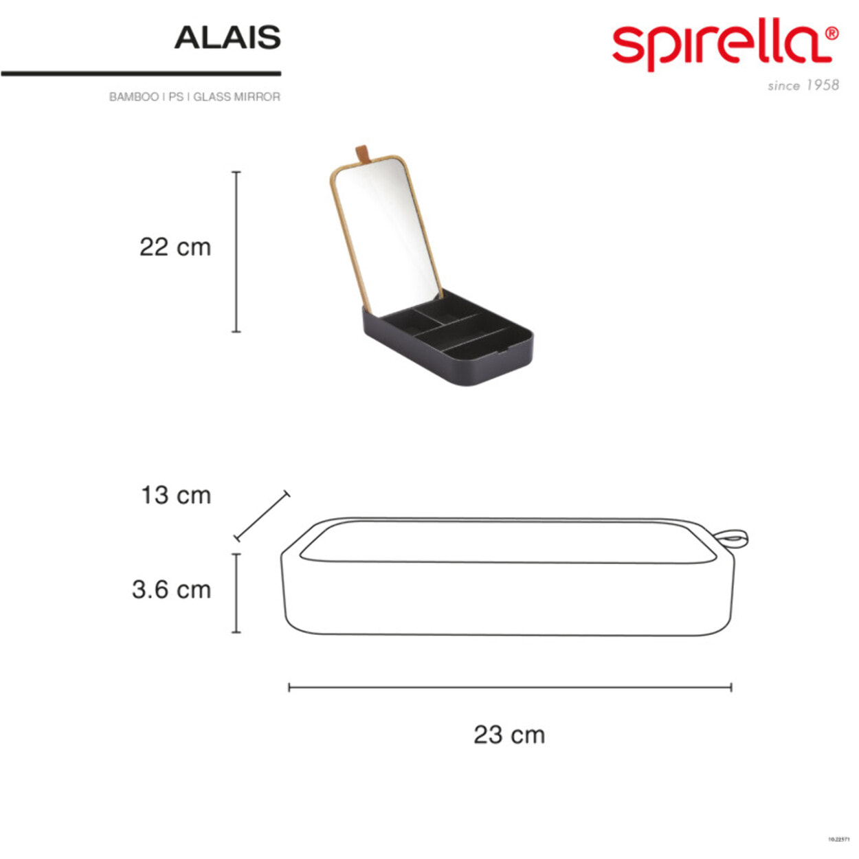 Miroir & Boîte à bijoux Bambou & PS carré ALAIS Noir Spirella