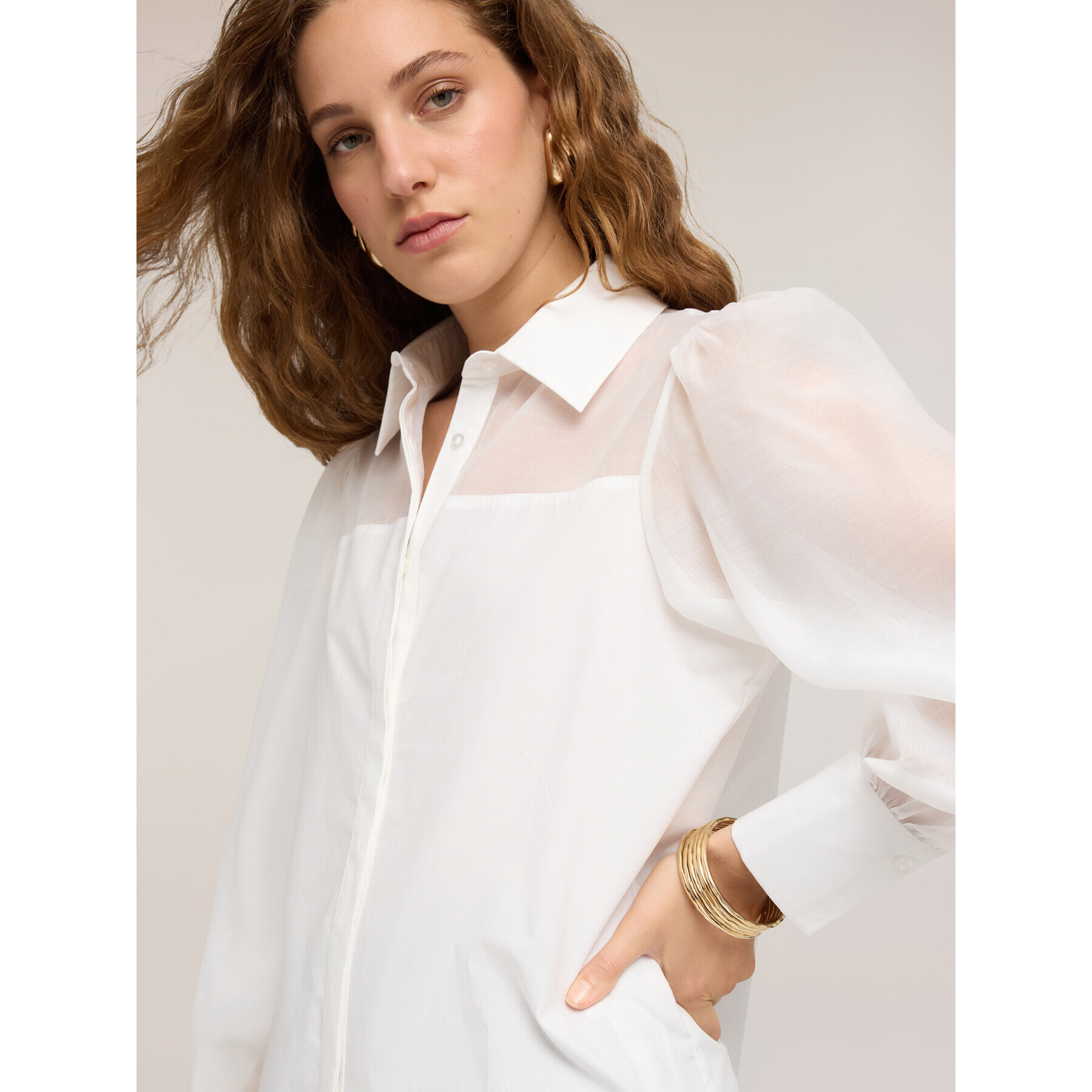Motivi - Camicia in popeline con inserti semitrasparenti - Bianco