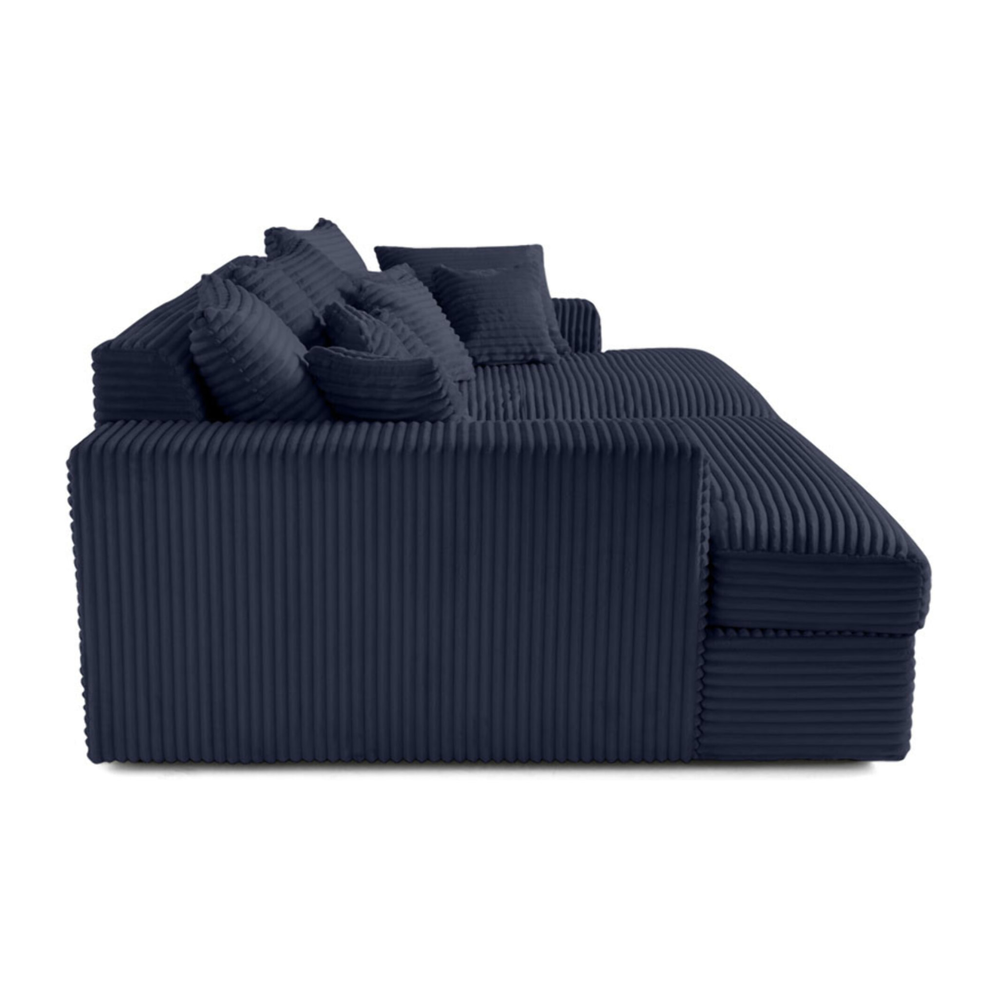 Collins - canapé droit 4 places avec double méridienne - assise profonde - velours côtelé grosses côtes - Bleu