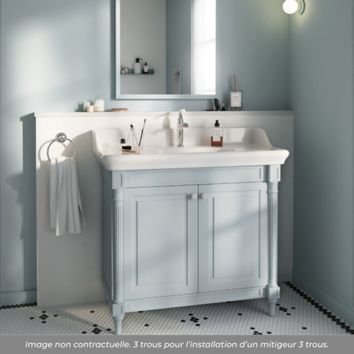 Pack meuble vasque 3 trous Cléo 1889 bleu velours + colonne droite + miroir + mélangeur poignés or