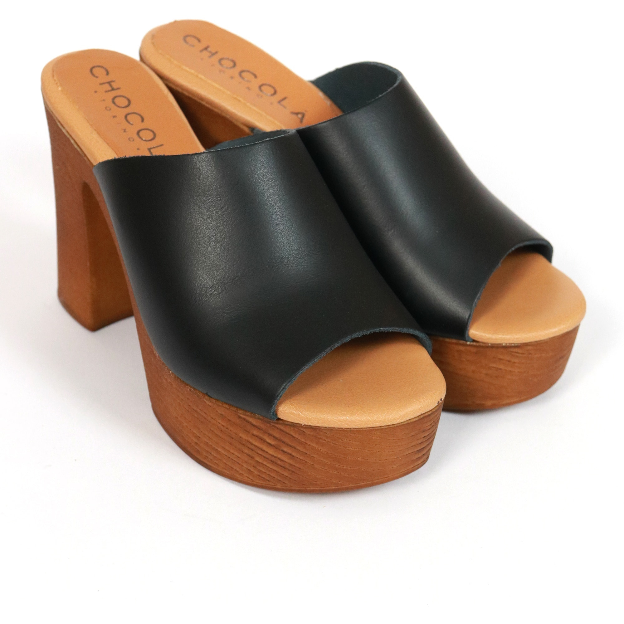 MULE TACCO WOOD CHOCOLA' NERO