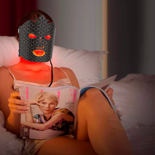 Maschera facciale in silicone per trattamento con luce LED con 7 colori, 5 livelli di intensità e telecomando.