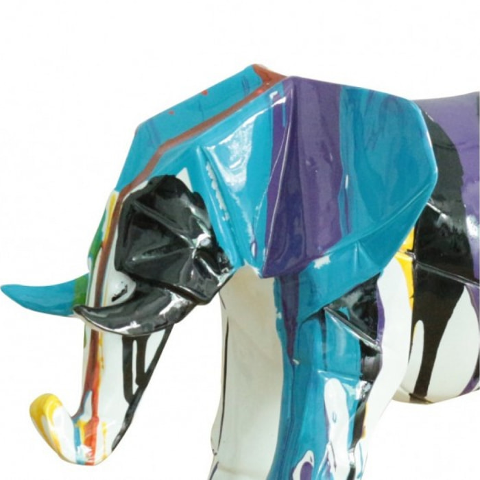 Statuette éléphant multicolore en résine blanche H21cm - ELEPH