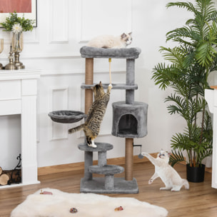 Árbol Rascador para Gatos Altura 120 cm Torre de Gatos con Plataformas Cueva Hamaca Postes de Yute Cuerda Divertida Bola Colgante 48x48x120 cm Gris