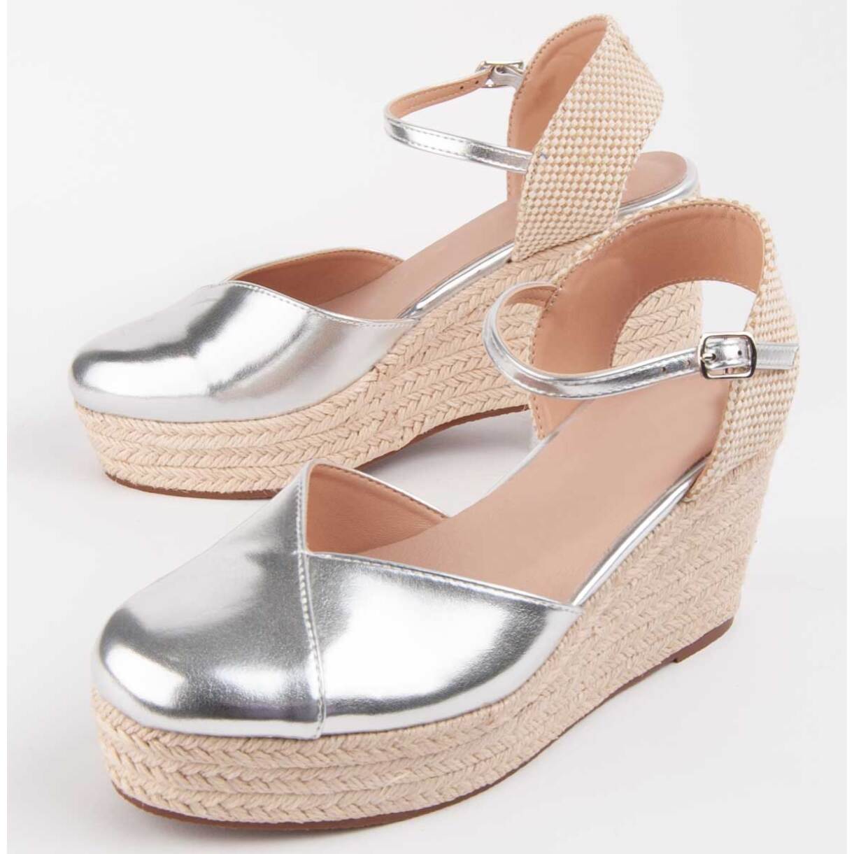 Alpargata De Cuña - Plateado - Altura: 8 Cm