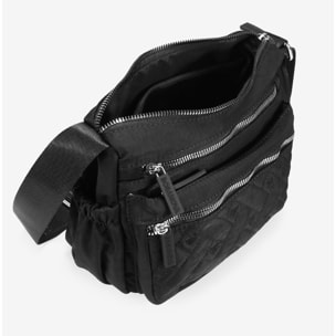 Bolso bandolera negro con cosido de corazones
