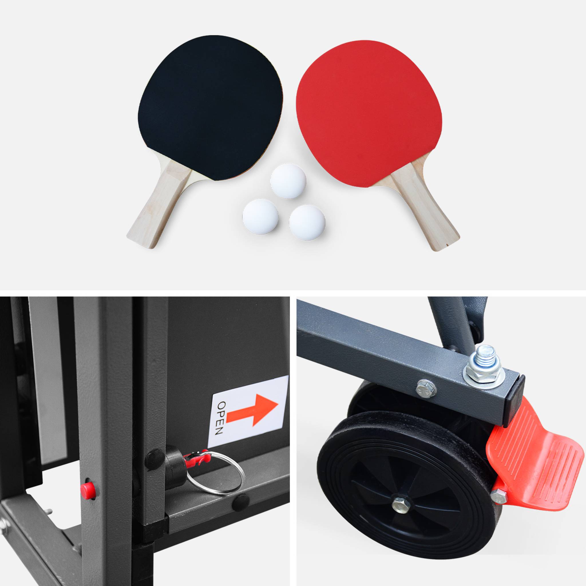 Table de ping pong intérieure premium avec 2 raquettes et 3 balles TABLE DE PING PONG INTÉRIEURE