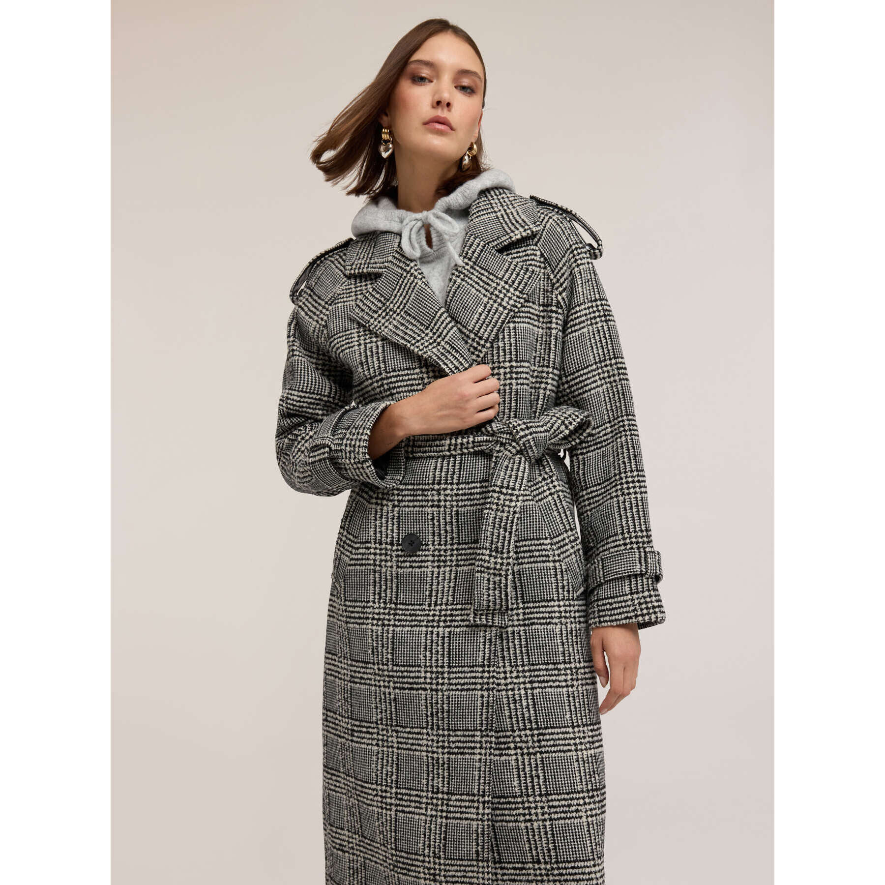 Motivi - Cappotto in misto lana fantasia check - Grigio