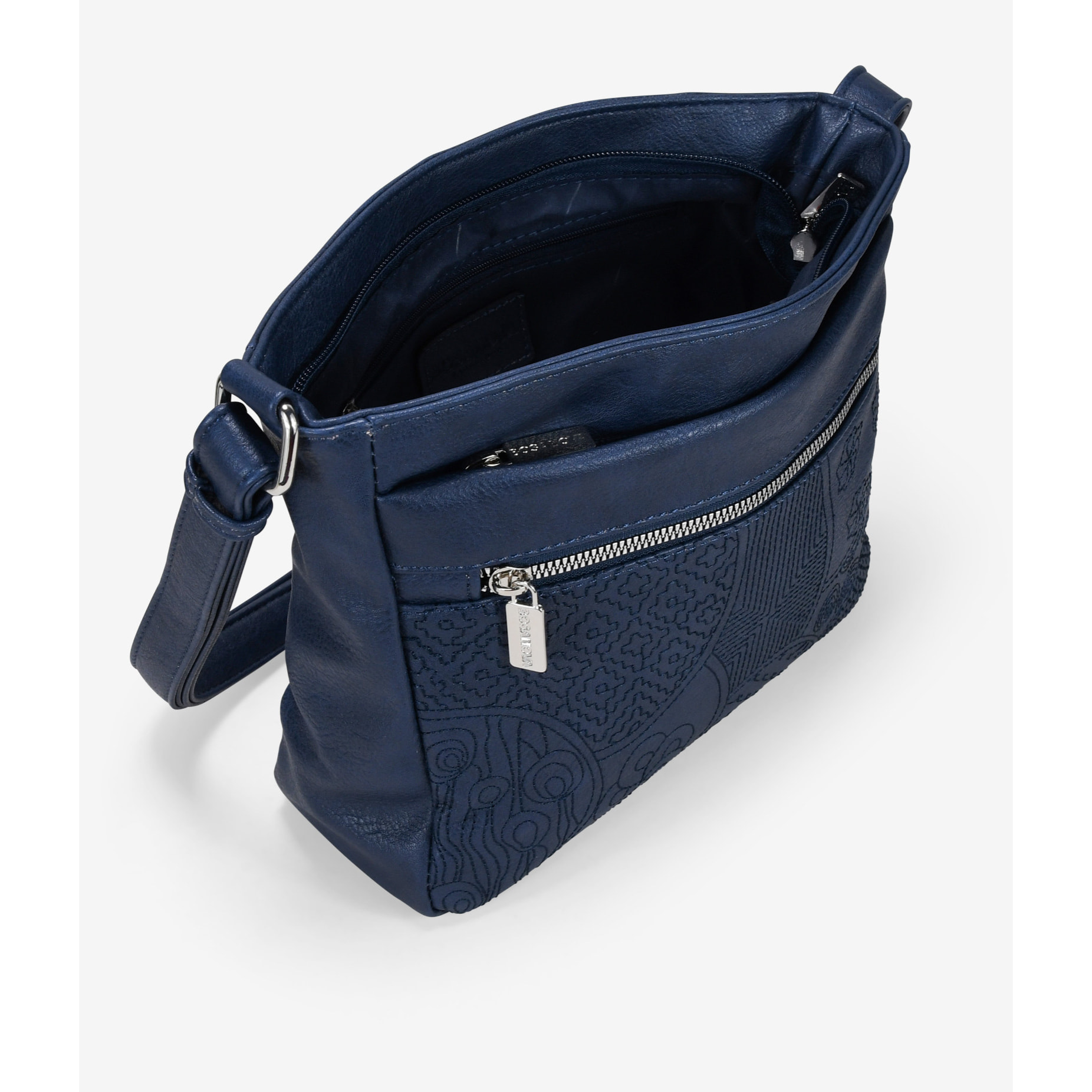 Bolso bandolera azul marino con detalles bordados