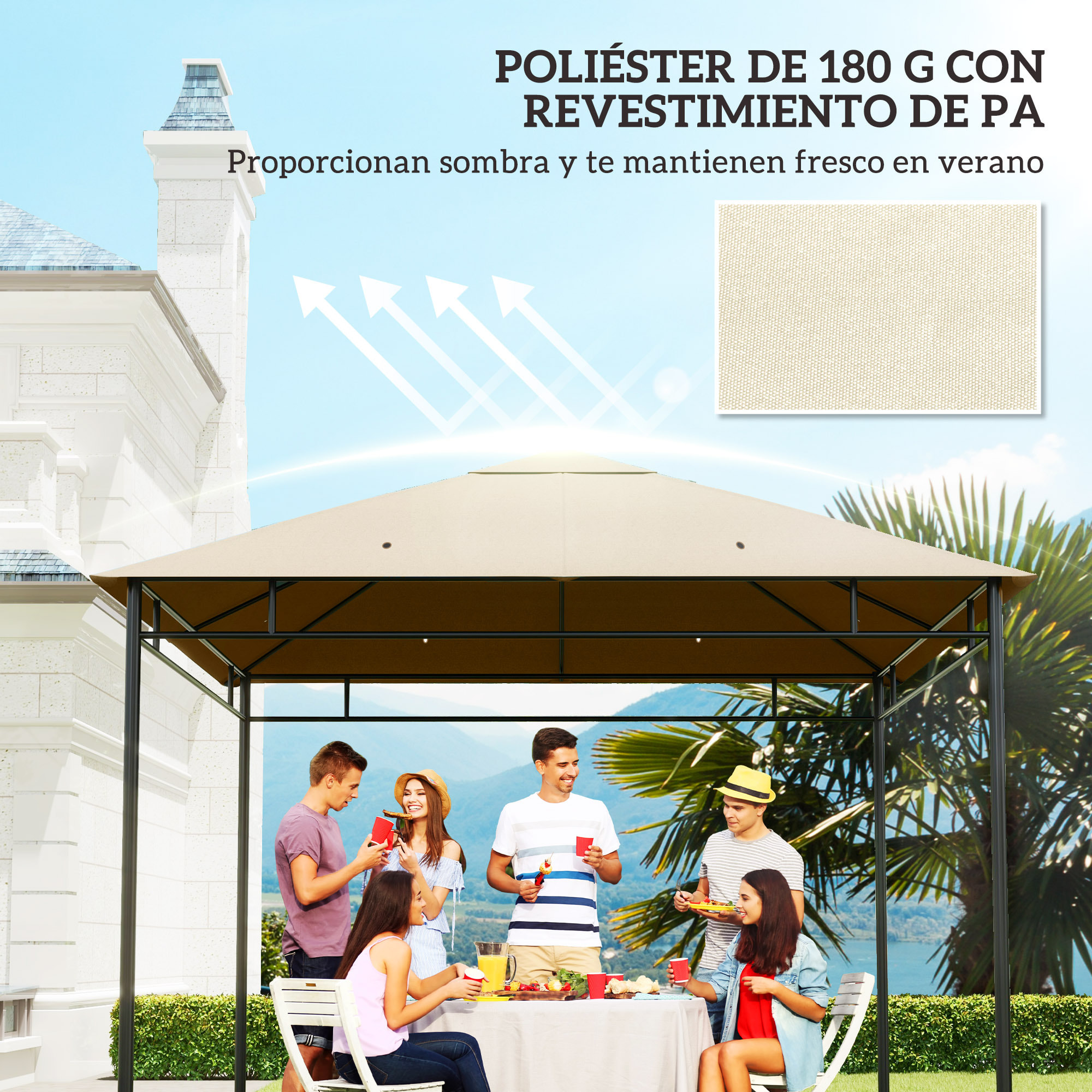 Techo de Repuesto para Cenador, 3x3 m, Cubierta de Repuesto con 8 Orificios de Drenaje, Ventilación y Protección UV, SOLO Toldo de Recambio para Pabellón Gazebo, Blanco Crema