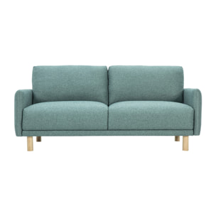 Canapé design 3 places en tissu vert de gris et bois clair BONO
