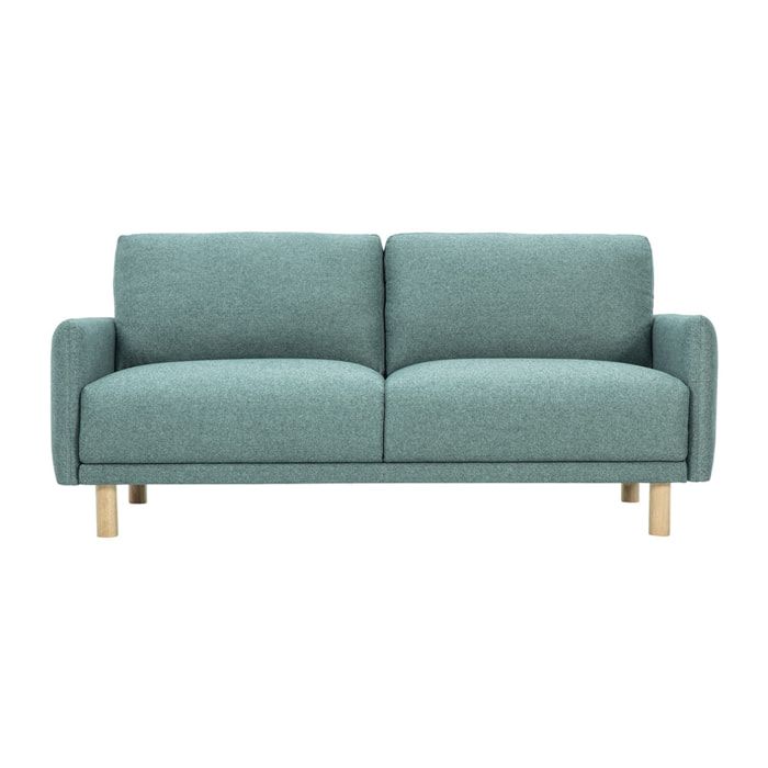 Canapé design 3 places en tissu vert de gris et bois clair BONO