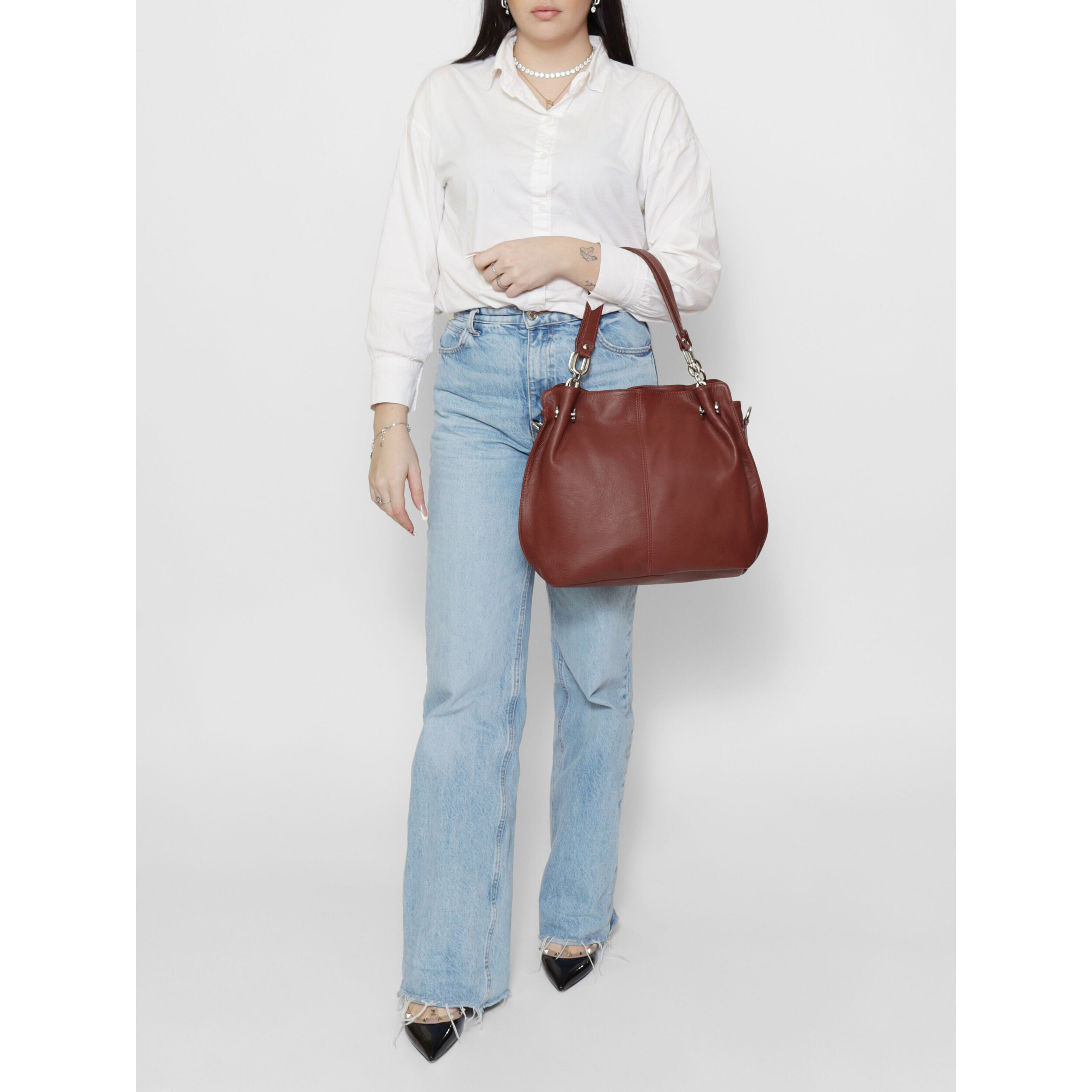 Borsa a mano da donna Made in Italy - Modello Ereba - 100% pelle - 38.0 x 30.0 x 12.0 cm