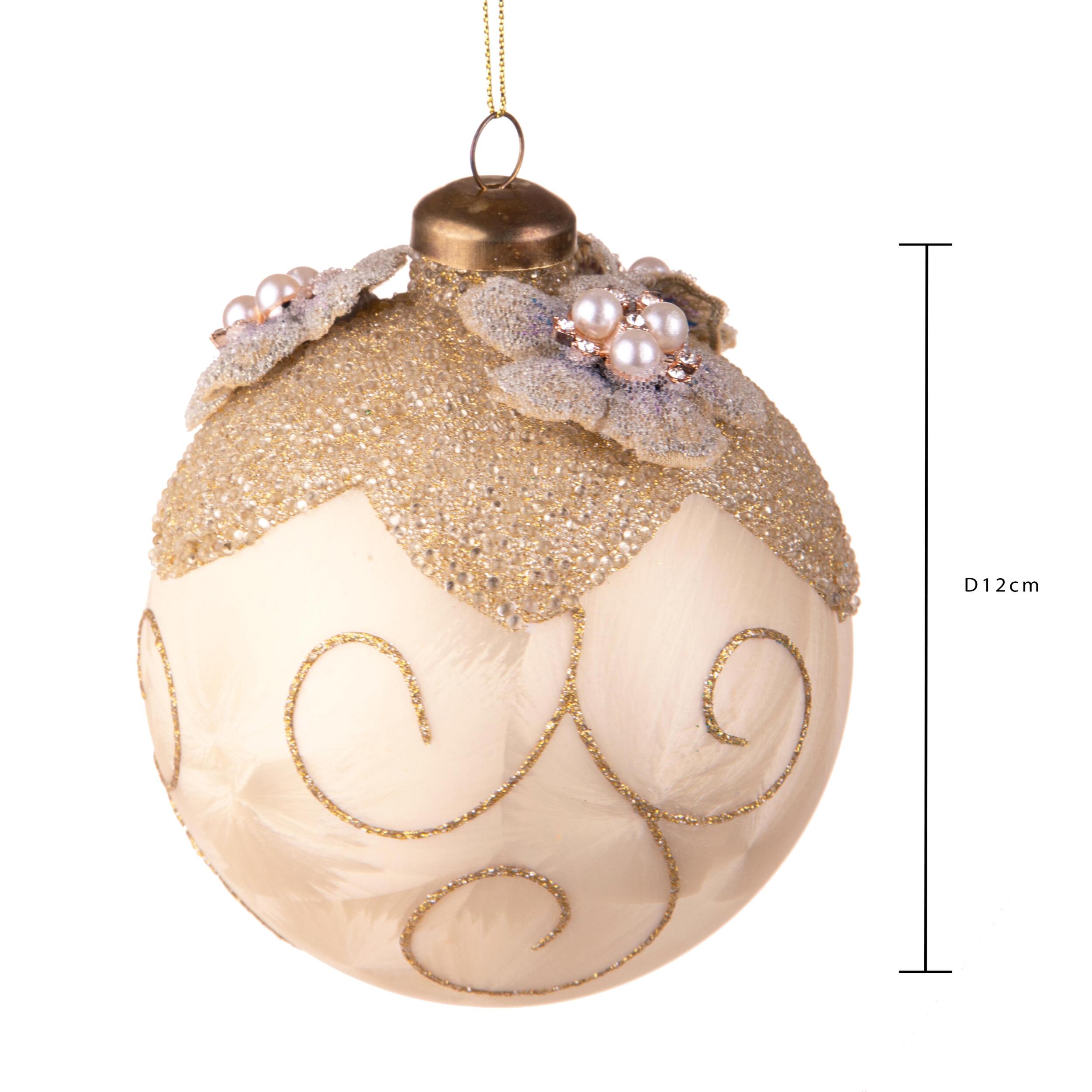 Sfera con Fiori intarsi e Perle - Pezzi 4 - Colore Champagne - 10x10Hx10cm - Bianchi Dino