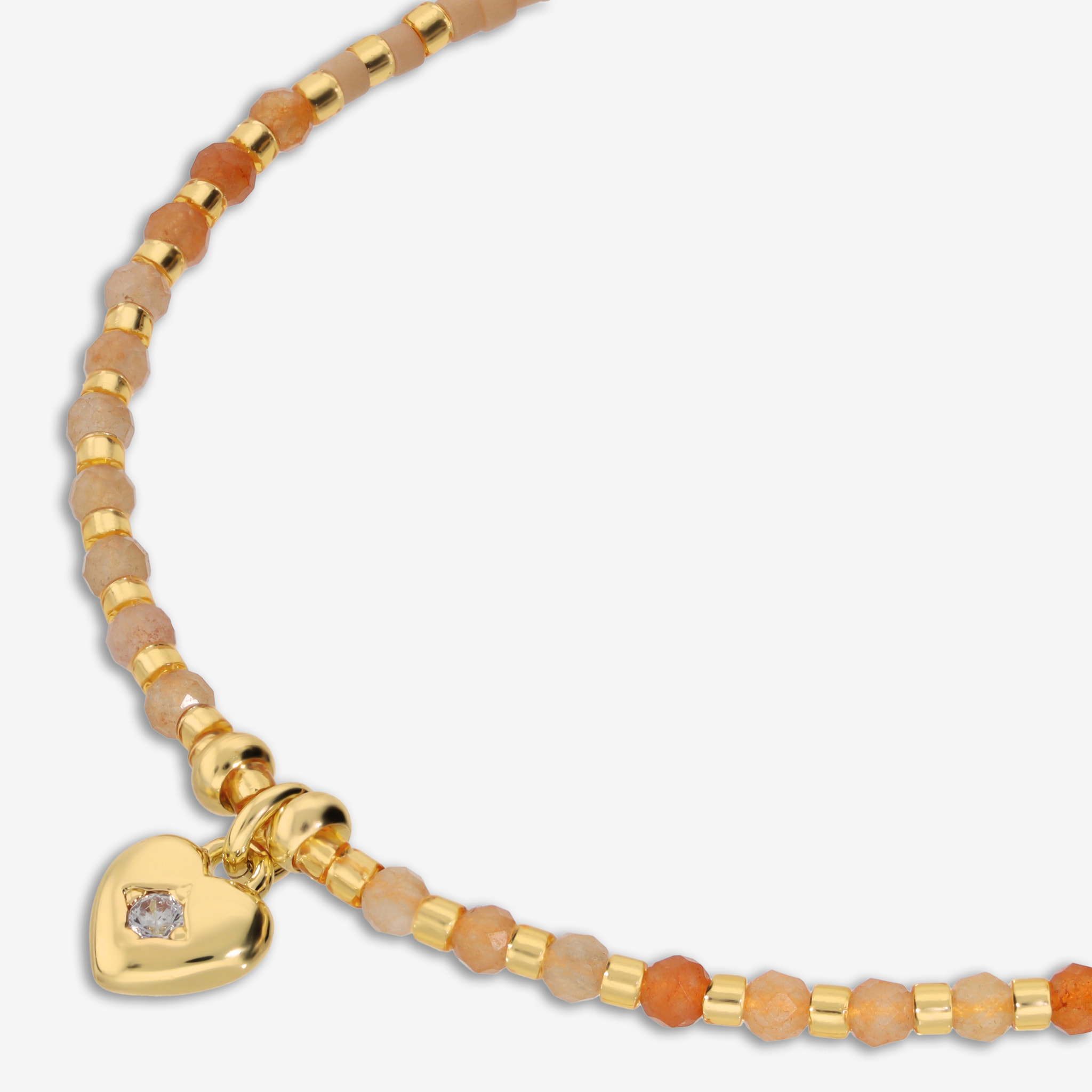 Bracciale Regolabile con Bead Lucide, Agata Arancione e Ciondolo Cuore