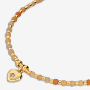Bracciale Regolabile con Bead Lucide, Agata Arancione e Ciondolo Cuore