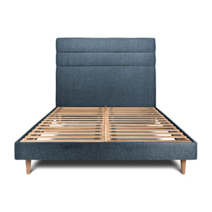 Lit avec tête de lit bandes horizontales bouclette et sommier kit Ep14