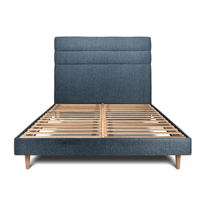 Lit avec tête de lit bandes horizontales bouclette et sommier kit Ep14