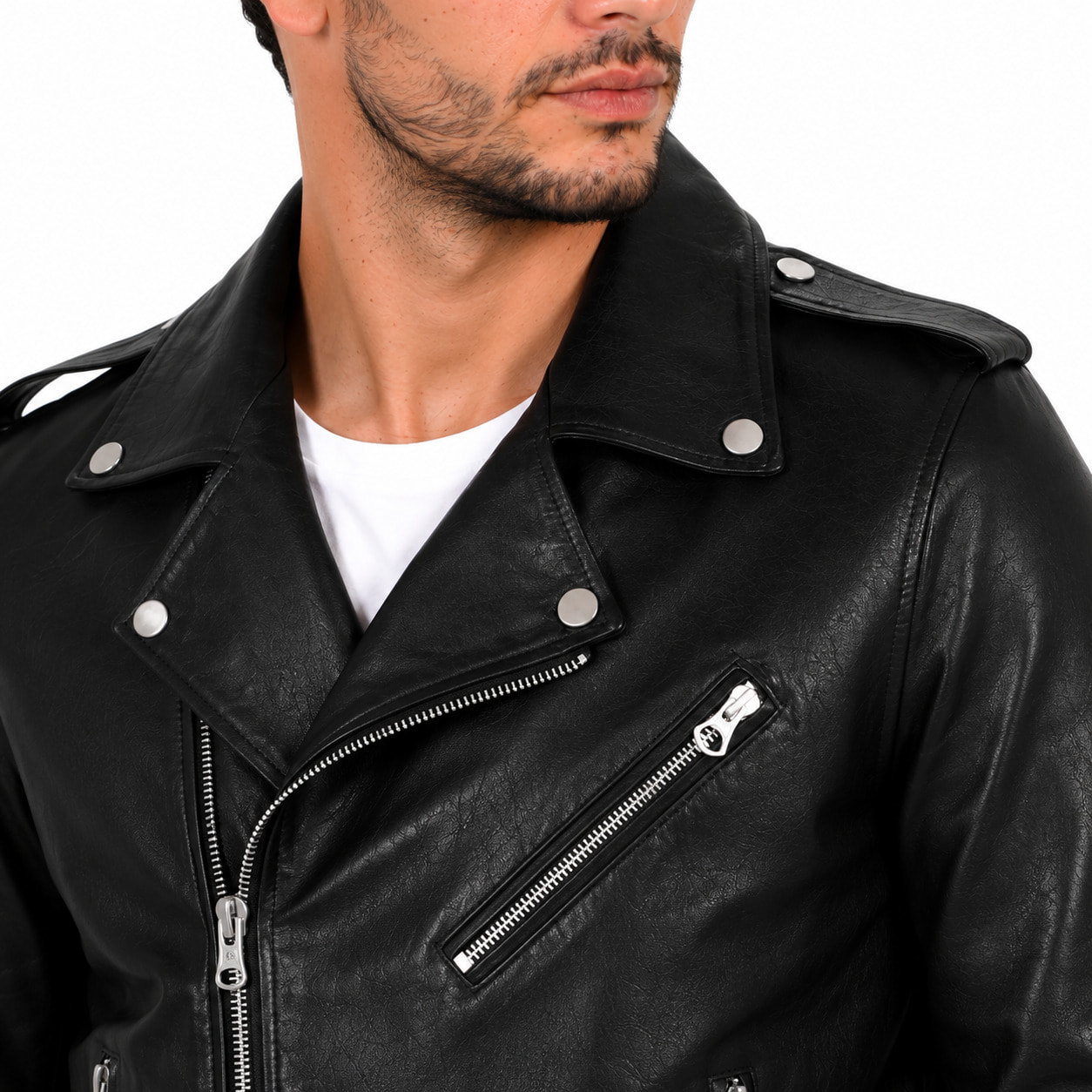 Chiodo in vera pelle di vitello Nero