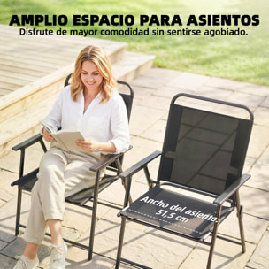 Pack de 4 Sillas de Camping Plegables, Sillas de Jardín Exterior con Respaldo Alto, Asiento Ancho y Reposabrazos, Tela Textilene Transpirable y Marco de Acero para Terraza, 65x60x94 cm, Negro