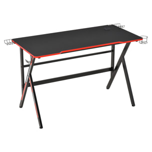 HOMCOM Bureau gaming racing bureau gamer bureau informatique bracket supports casque enceintes porte-gobelet métal plateau MDF texture carbone rouge noir
