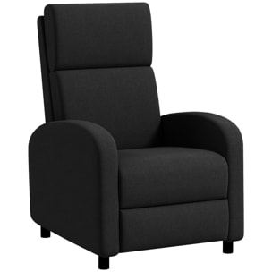 Sillón Relax Reclinable Manual Sillón Relax Tapizado en Lino Sintético con Reposapiés Respaldo Alto Carga 120 kg Butaca Reclinable para Dormitorio Oficina Negro